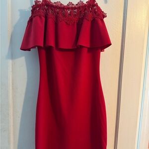 BCX Red Ruffled Peplum Cocktail Dress